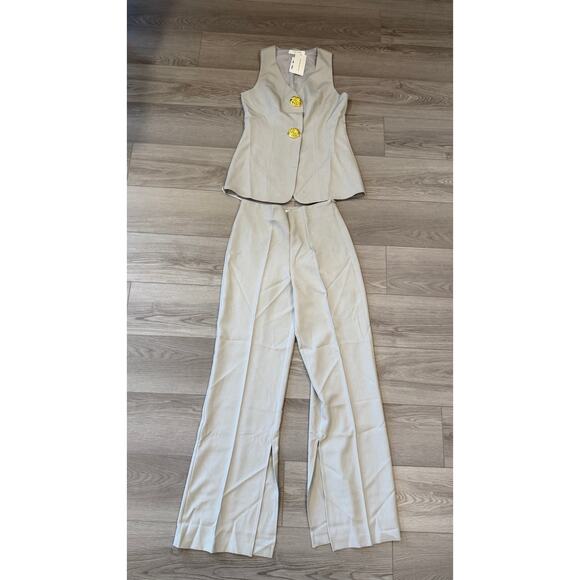 Commense Elegant Old Money Minimalist Gold Button Vest Pants Set Gray L - Picture 2 of 10
